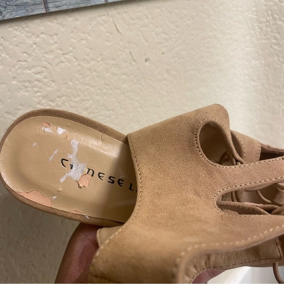 Chinese Laundry Brown Lace Up Chunky Heel Peep Toe Sandal Casual Comfy Size 8.5 - Picture 5 of 5